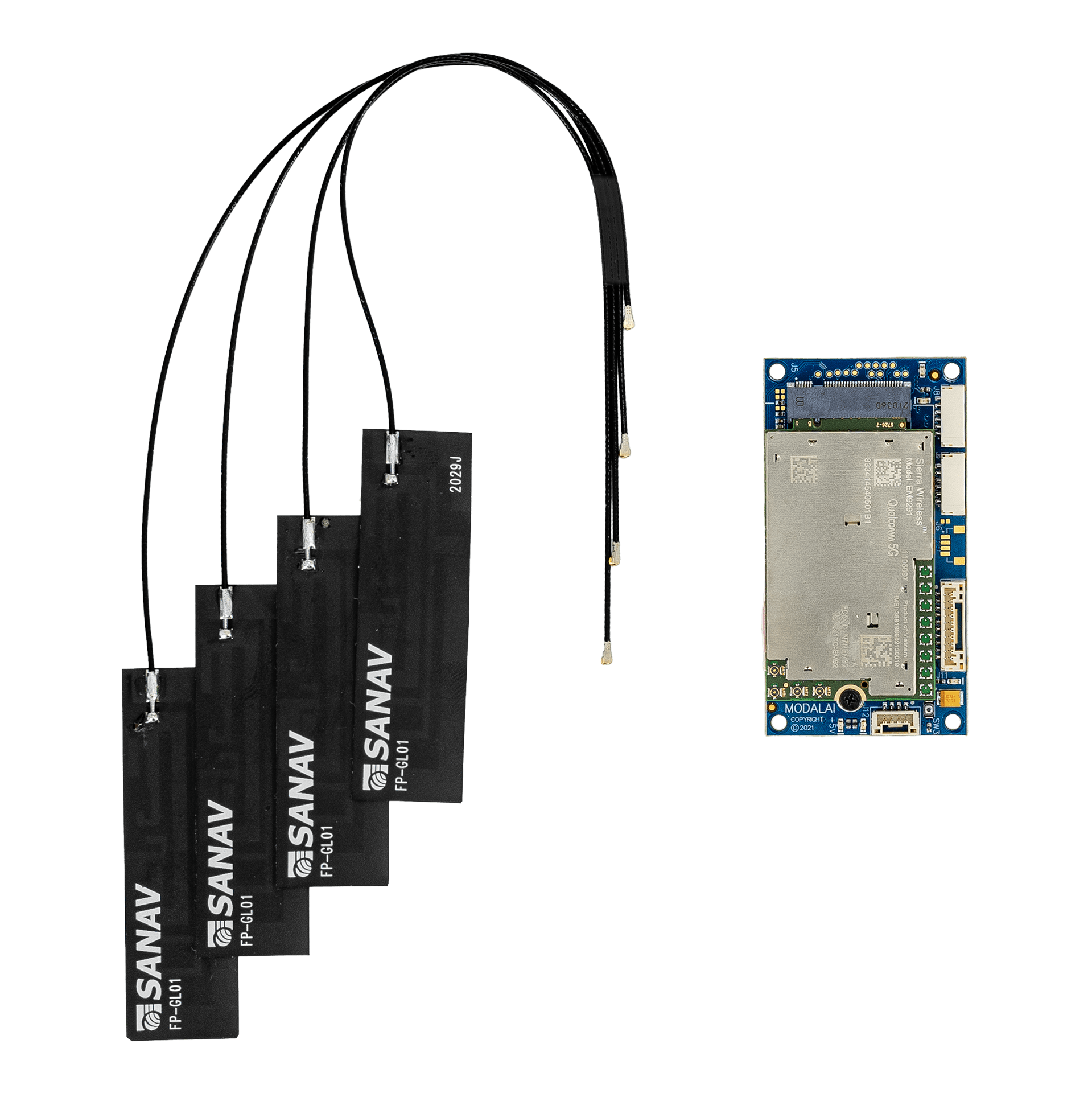 ModalAI, Inc. Accessory Carrier Board w/ Sierra Wireless 5G Modem (NDAA-compliant) & Antennas 5G Modem Carrier Board, USB HUB, I/O Breakout for VOXL 2